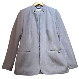 Calvin Klein Women's Open Front Pleated Blazer Long Sleeve Size 4 Light Blue